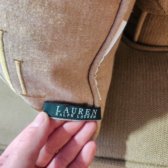 Lauren Ralph Lauren Monogram Lumbar Throw Pillow Tan Linen Blend Accent - Picture 6 of 14